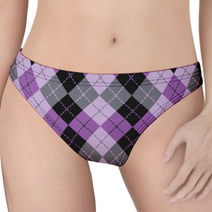 Black Grey And Violet Argyle Print Women's Thong