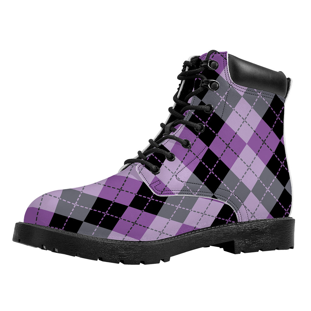Black Grey And Violet Argyle Print Work Boots