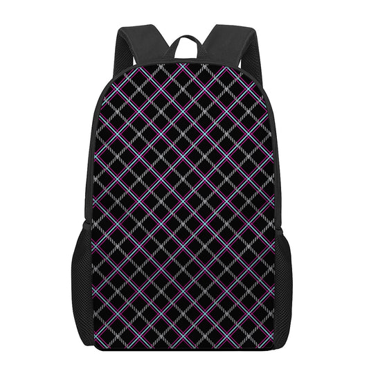 Black Grey Blue And Pink Tartan Print 17 Inch Backpack