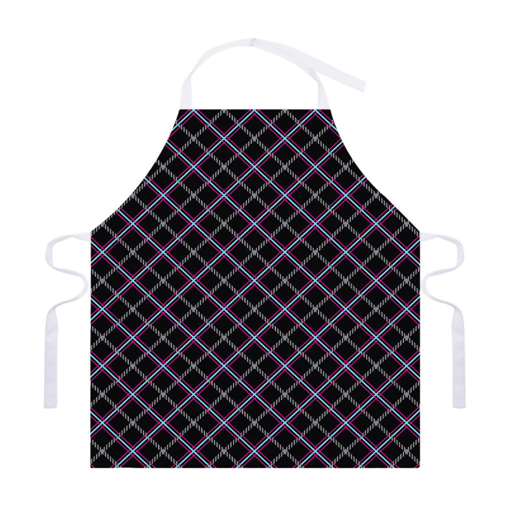 Black Grey Blue And Pink Tartan Print Adjustable Apron