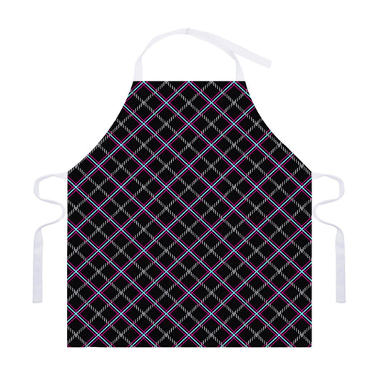 Black Grey Blue And Pink Tartan Print Adjustable Apron