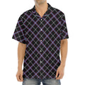 Black Grey Blue And Pink Tartan Print Aloha Shirt