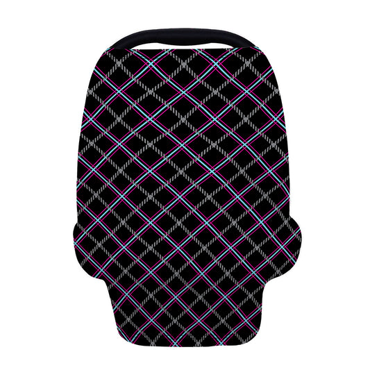 Black Grey Blue And Pink Tartan Print Baby Seat Cover