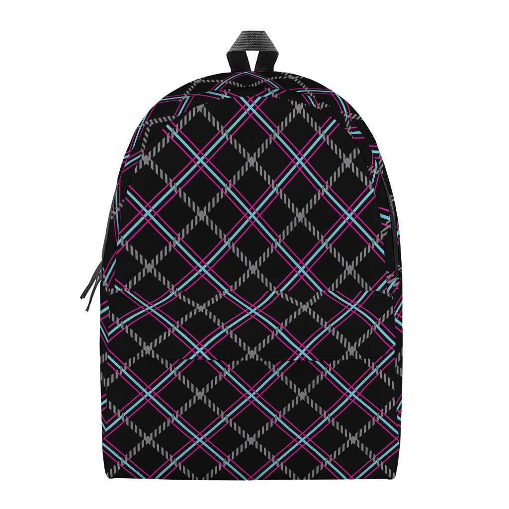 Black Grey Blue And Pink Tartan Print Backpack