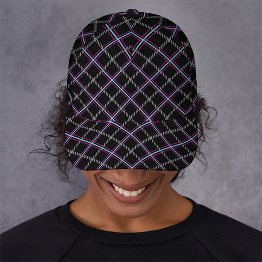 Black Grey Blue And Pink Tartan Print Baseball Cap