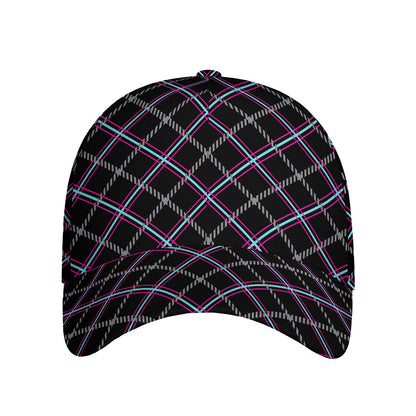 Black Grey Blue And Pink Tartan Print Baseball Cap