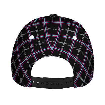 Black Grey Blue And Pink Tartan Print Baseball Cap