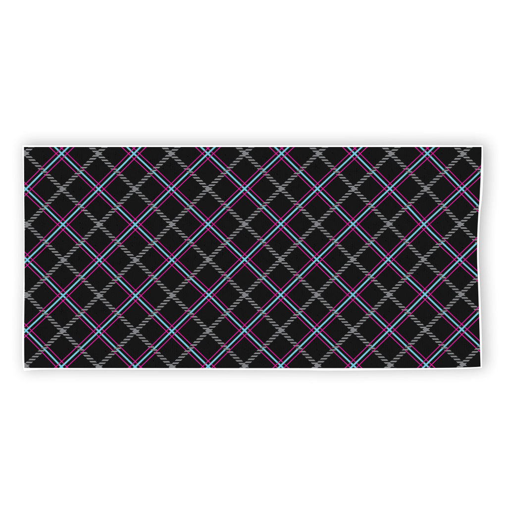 Black Grey Blue And Pink Tartan Print Beach Towel