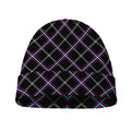 Black Grey Blue And Pink Tartan Print Beanie