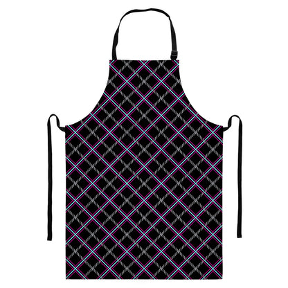 Black Grey Blue And Pink Tartan Print Bib Apron With Pocket