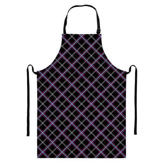 Black Grey Blue And Pink Tartan Print Bib Apron With Pocket