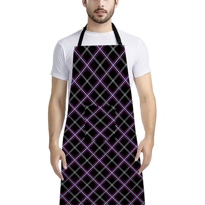 Black Grey Blue And Pink Tartan Print Bib Apron With Pocket