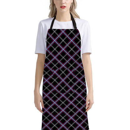 Black Grey Blue And Pink Tartan Print Bib Apron With Pocket
