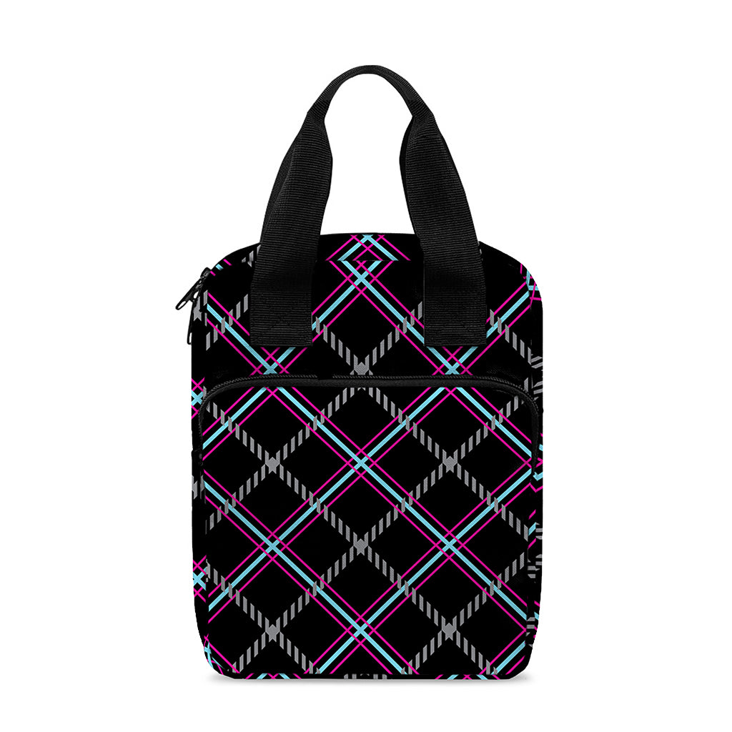 Black Grey Blue And Pink Tartan Print Bible Tote Bag
