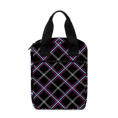 Black Grey Blue And Pink Tartan Print Bible Tote Bag