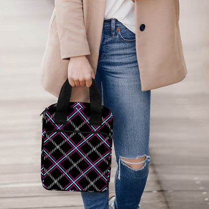 Black Grey Blue And Pink Tartan Print Bible Tote Bag