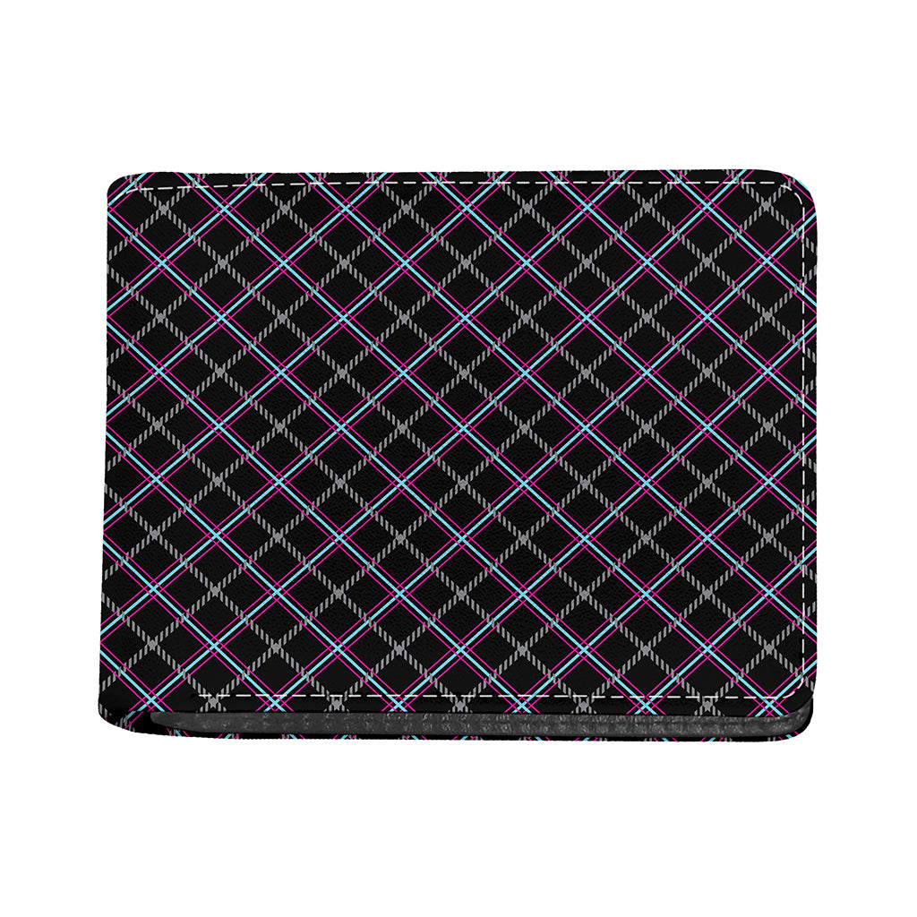 Black Grey Blue And Pink Tartan Print Bifold Wallet