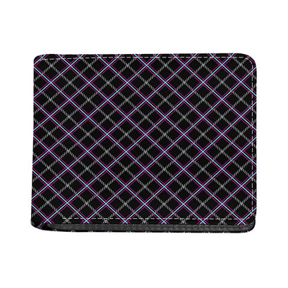Black Grey Blue And Pink Tartan Print Bifold Wallet