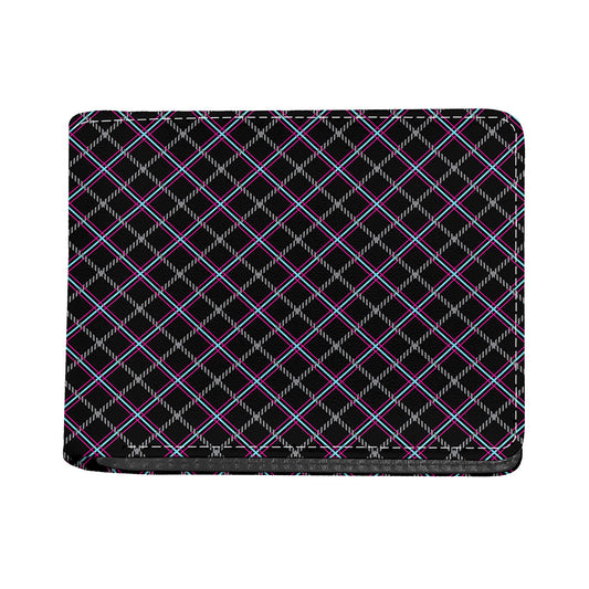 Black Grey Blue And Pink Tartan Print Bifold Wallet