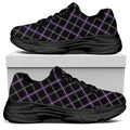 Black Grey Blue And Pink Tartan Print Black Chunky Shoes