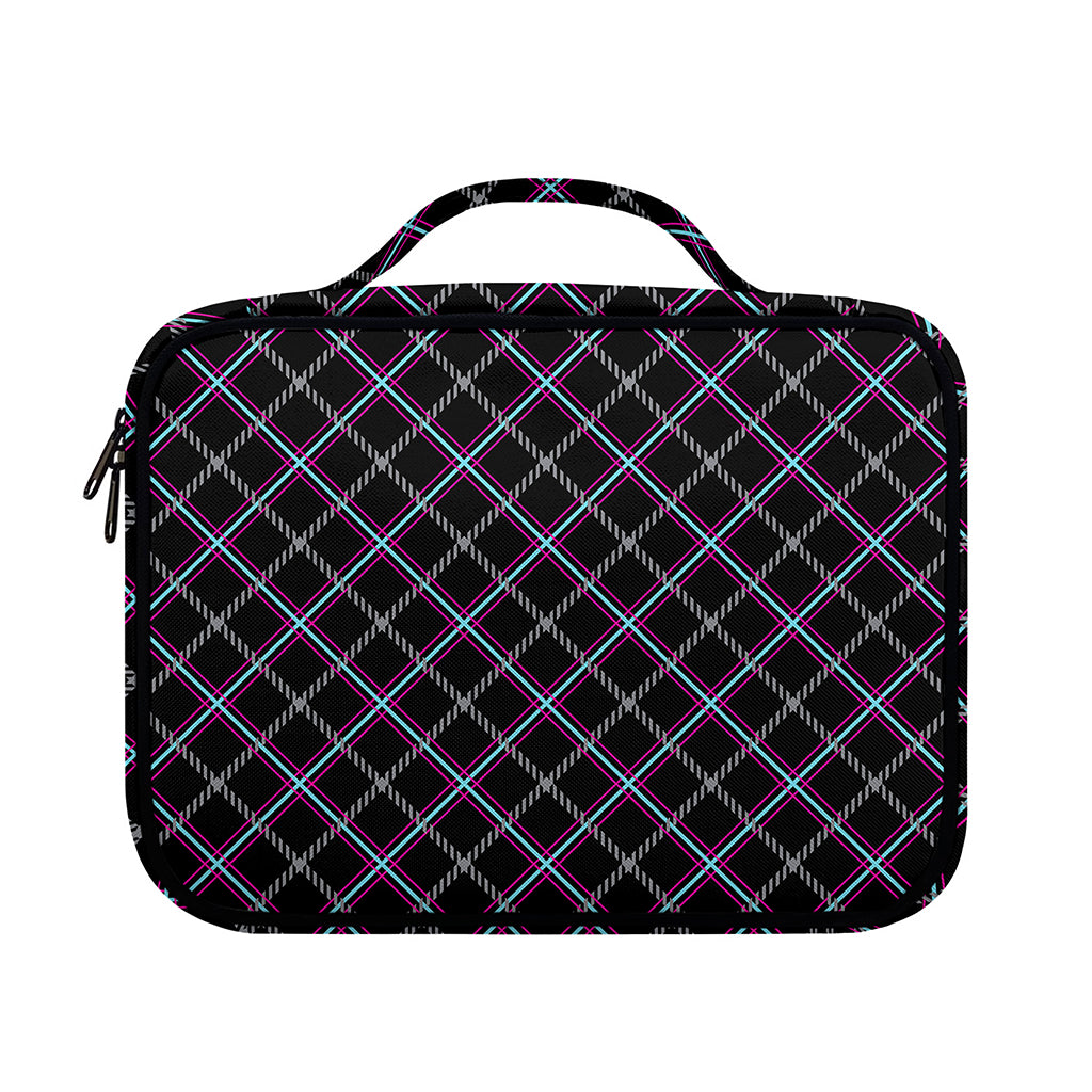 Black Grey Blue And Pink Tartan Print Briefcase Bible Bag