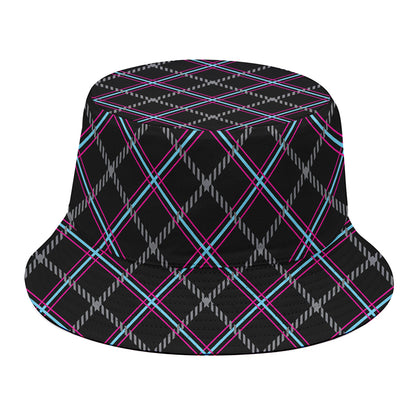 Black Grey Blue And Pink Tartan Print Bucket Hat