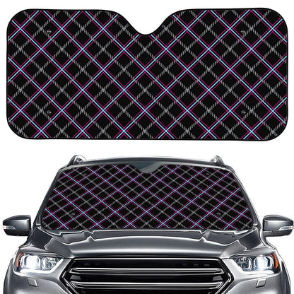 Black Grey Blue And Pink Tartan Print Car Windshield Sun Shade