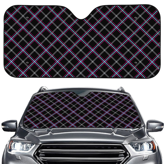 Black Grey Blue And Pink Tartan Print Car Windshield Sun Shade