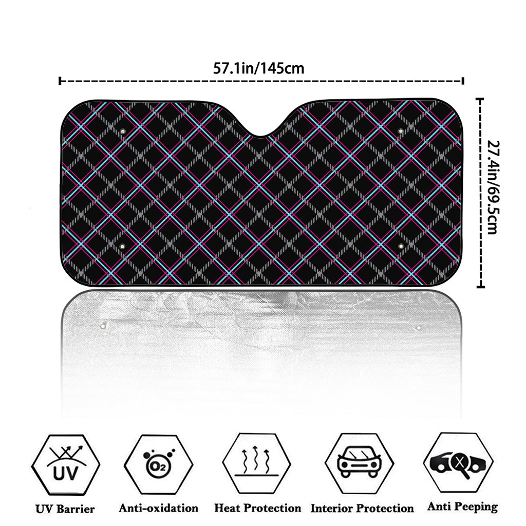 Black Grey Blue And Pink Tartan Print Car Windshield Sun Shade