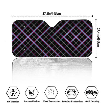 Black Grey Blue And Pink Tartan Print Car Windshield Sun Shade