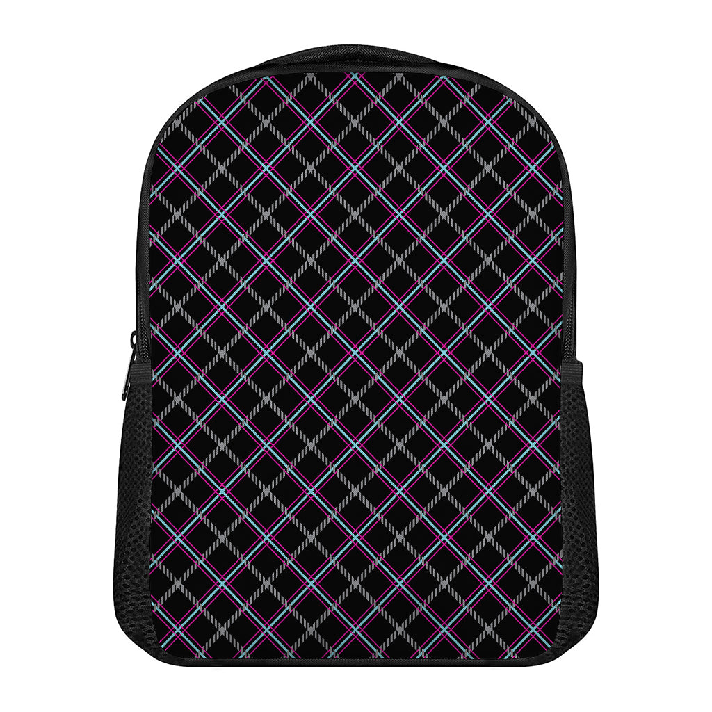 Black Grey Blue And Pink Tartan Print Casual Backpack