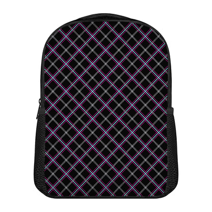Black Grey Blue And Pink Tartan Print Casual Backpack