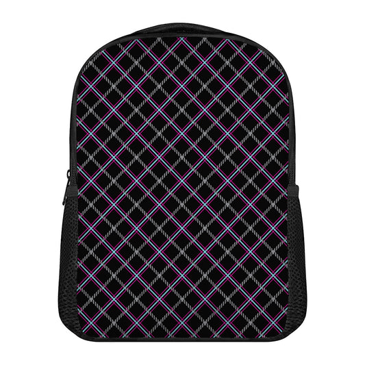 Black Grey Blue And Pink Tartan Print Casual Backpack