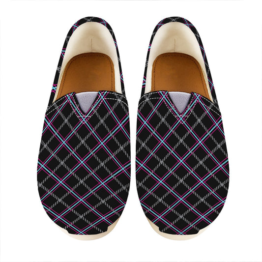 Black Grey Blue And Pink Tartan Print Casual Shoes