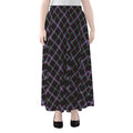 Black Grey Blue And Pink Tartan Print Chiffon Maxi Skirt