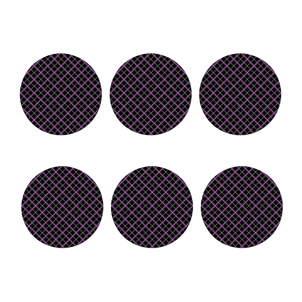 Black Grey Blue And Pink Tartan Print Coaster Set