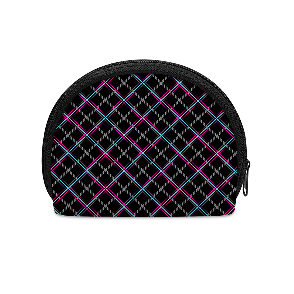 Black Grey Blue And Pink Tartan Print Coin Purse