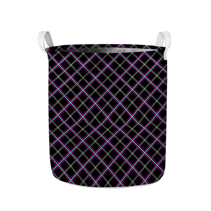 Black Grey Blue And Pink Tartan Print Collapsible Laundry Basket
