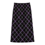 Black Grey Blue And Pink Tartan Print Cotton Front Slit Maxi Skirt