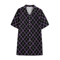 Black Grey Blue And Pink Tartan Print Cotton Hawaiian Shirt
