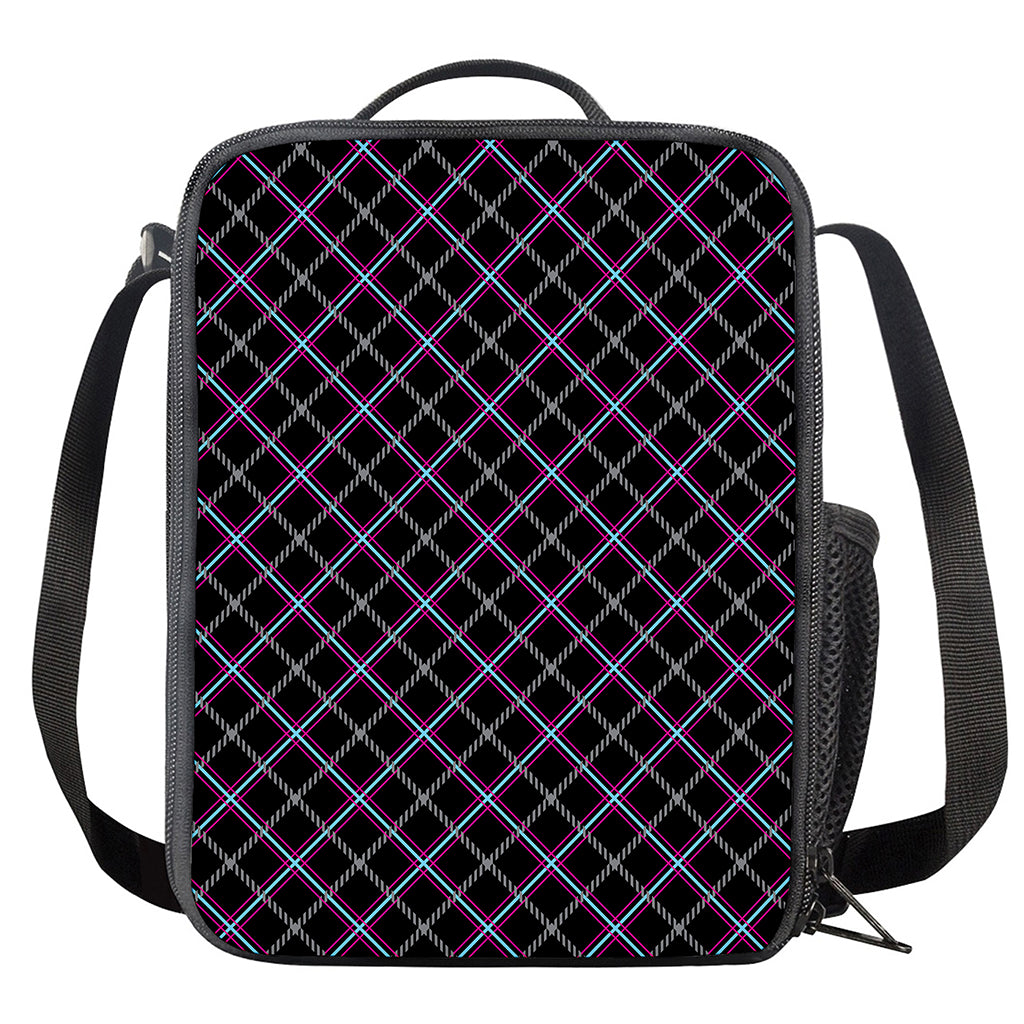 Black Grey Blue And Pink Tartan Print Crossbody Lunch Bag