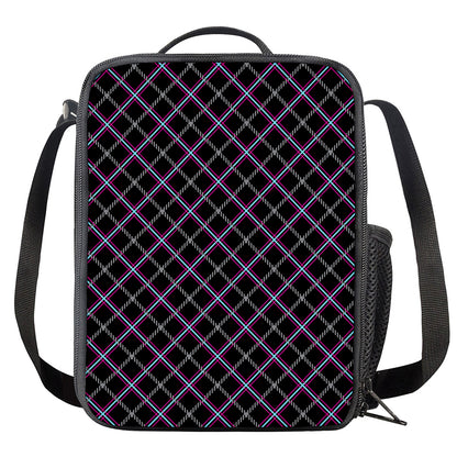Black Grey Blue And Pink Tartan Print Crossbody Lunch Bag