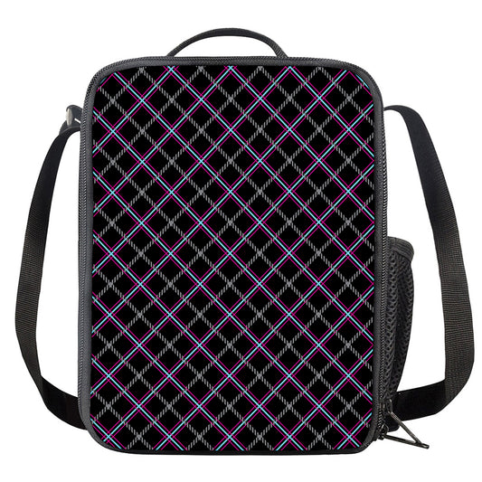 Black Grey Blue And Pink Tartan Print Crossbody Lunch Bag