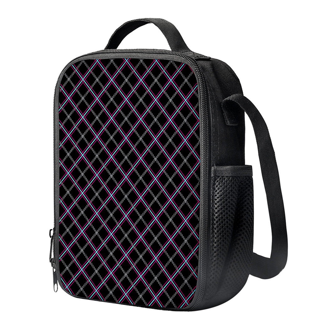 Black Grey Blue And Pink Tartan Print Crossbody Lunch Bag