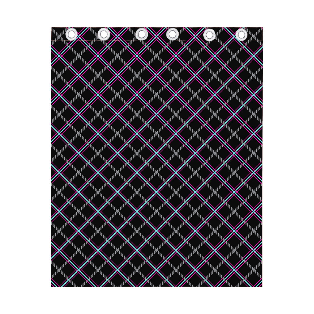 Black Grey Blue And Pink Tartan Print Curtain