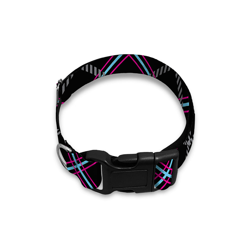 Black Grey Blue And Pink Tartan Print Dog Collar