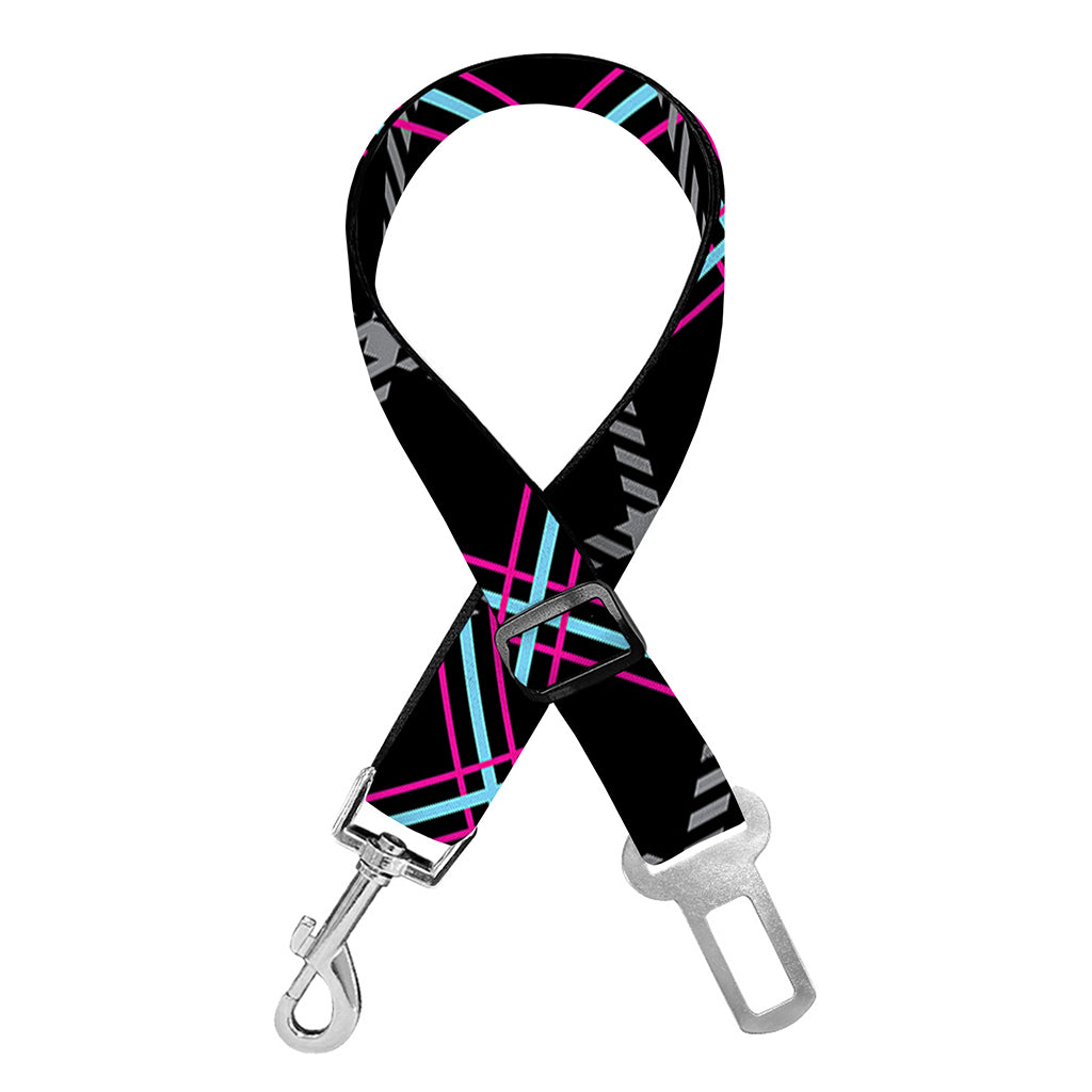 Black Grey Blue And Pink Tartan Print Dog Seat Belt