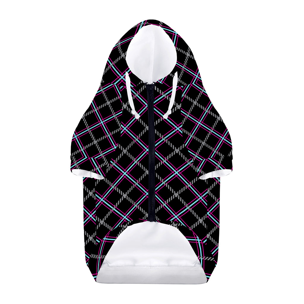Black Grey Blue And Pink Tartan Print Dog Zip Up Hoodie