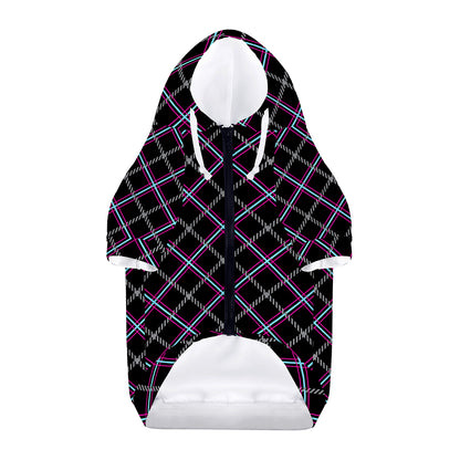 Black Grey Blue And Pink Tartan Print Dog Zip Up Hoodie