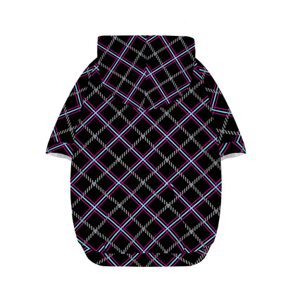 Black Grey Blue And Pink Tartan Print Dog Zip Up Hoodie